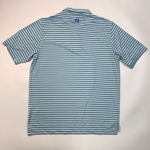 FootJoy FJ Shirt Men XL Extra Large Baby Blue Striped Stretch Shirttail Hem Polo - Picture 7 of 13